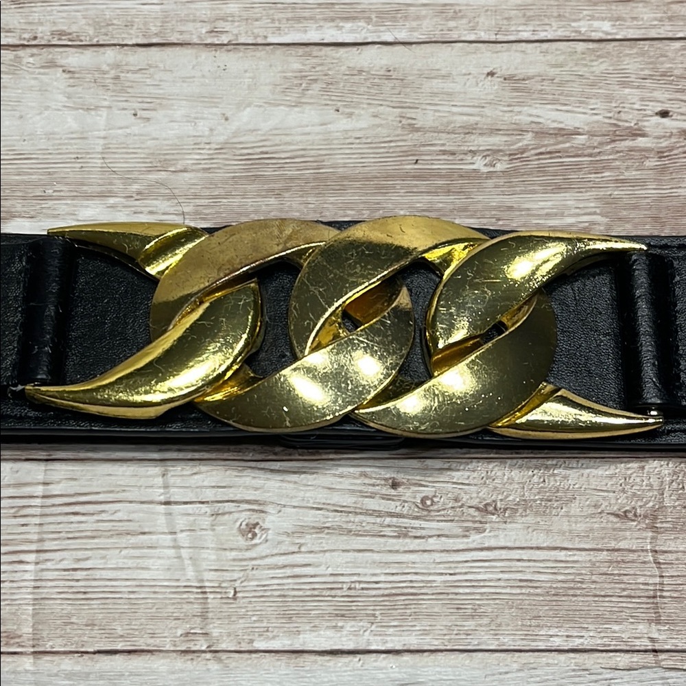 Gold and Black Statement Belt with Sculptural Buckle